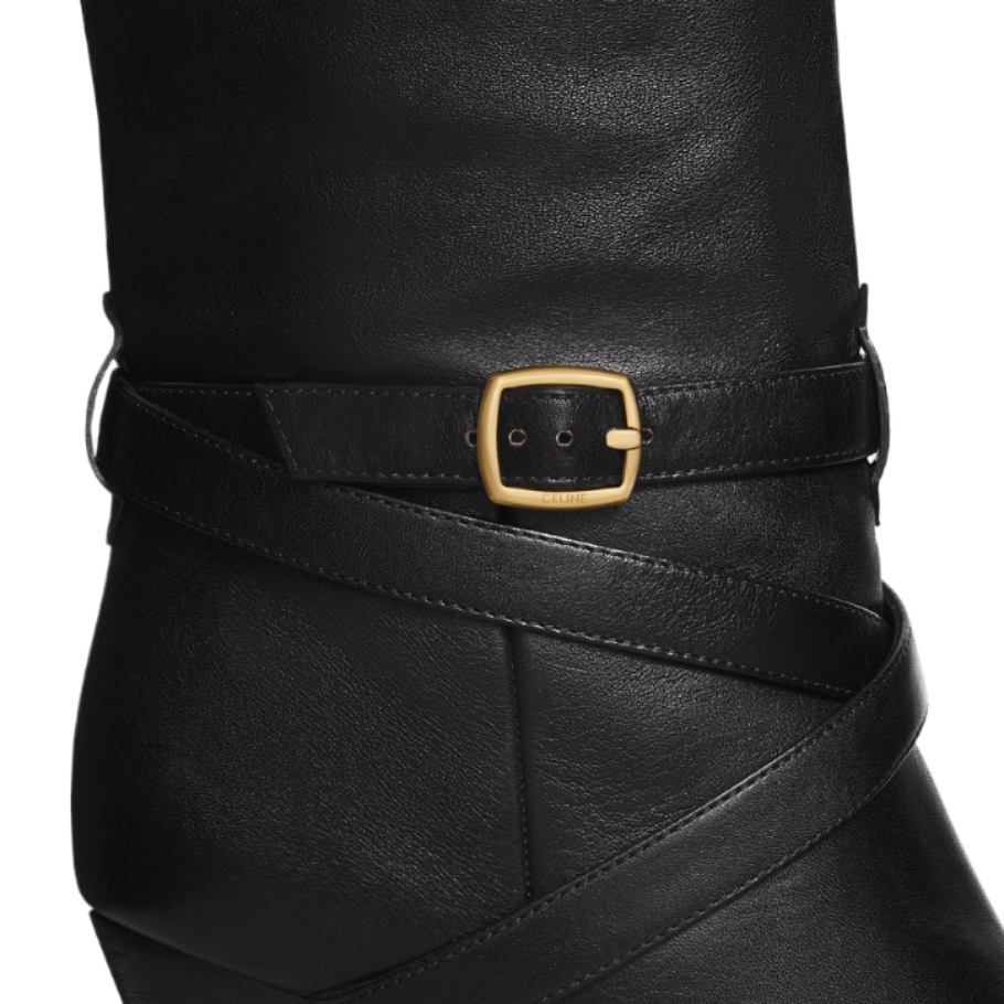 Buckle-decorated sloutz leather high boots