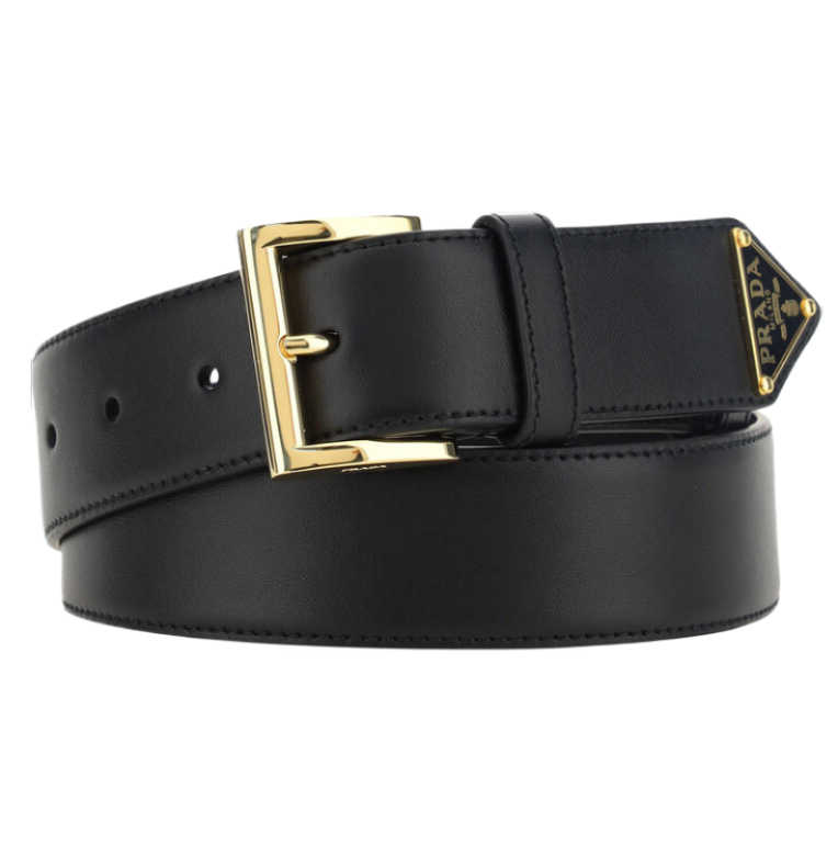 Triangle logo square buckle leather belt