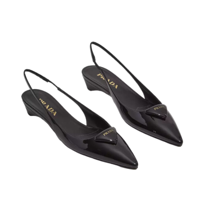 Triangular logo leather slingback heel