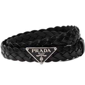 Triangular logo braided leather belt