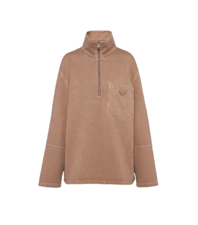 Turtleneck cotton fleece blouson jacket