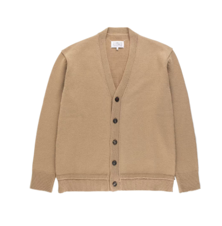 Backstitch elbow patch cardigan beige