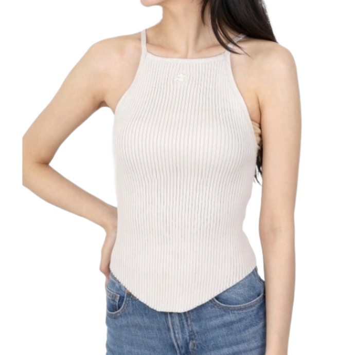 Logo embroidered ribbed top 