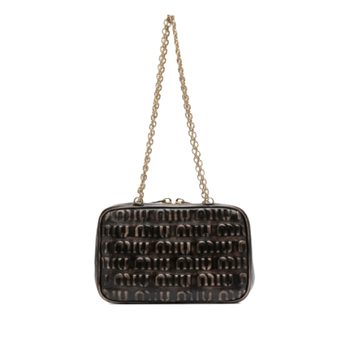 Logo-embossed leather chain shoulder bag