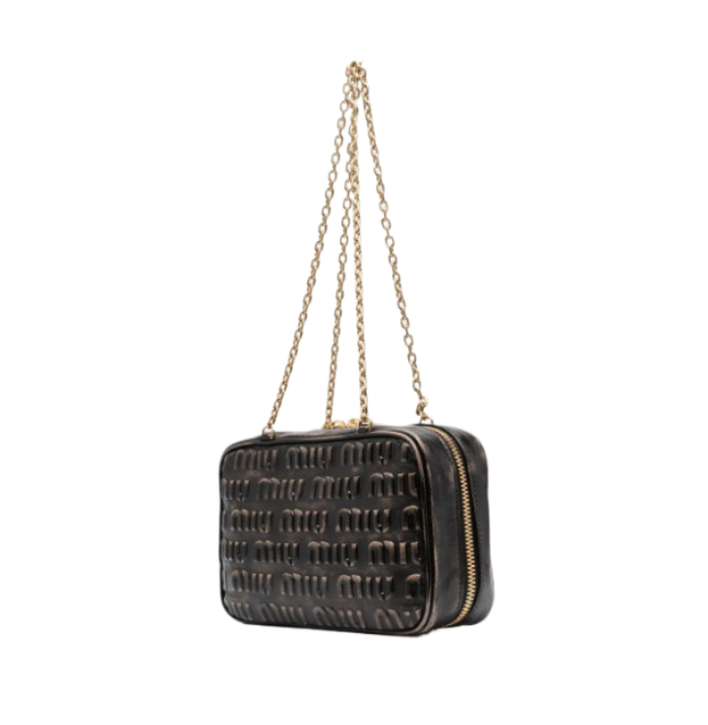 Logo-embossed leather chain shoulder bag