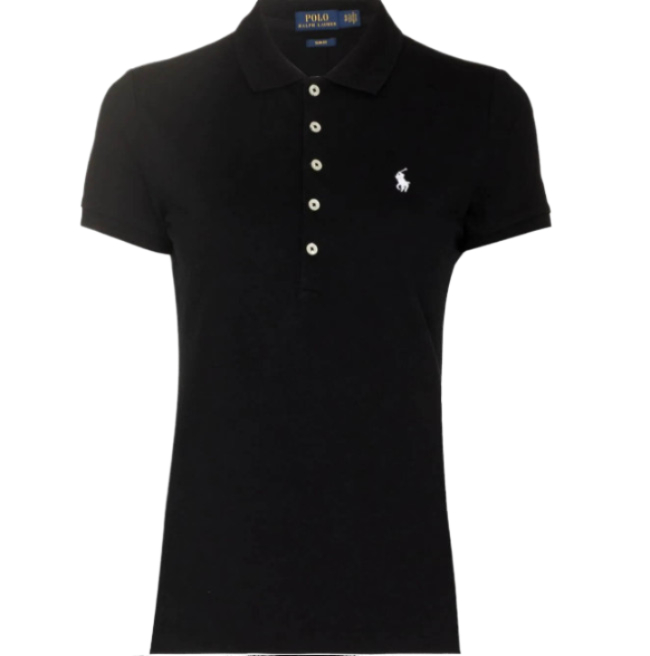 Pony logo embroidered stretch cotton short sleeve collar