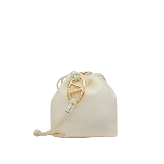 V logo nappa leather mini bucket bag