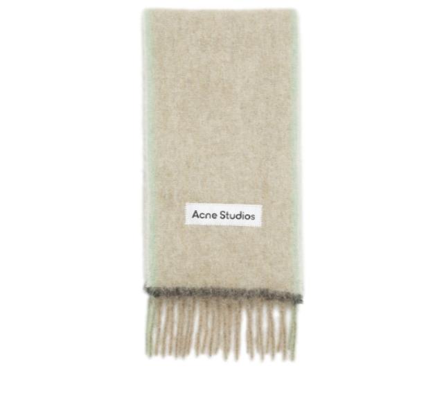 Wool Mohair Slim Muffler - Beige: Gray