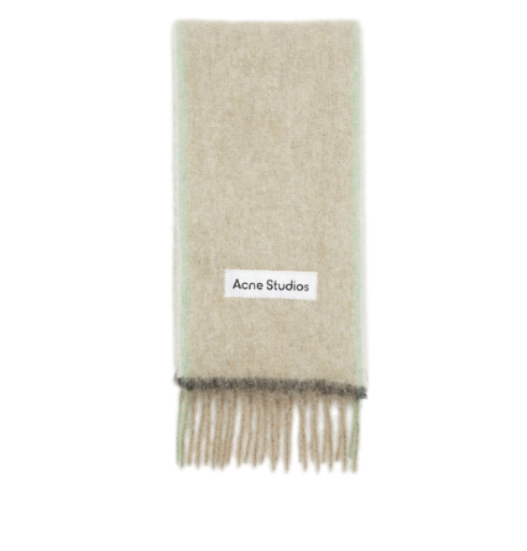 Wool Mohair Slim Muffler - Beige: Gray