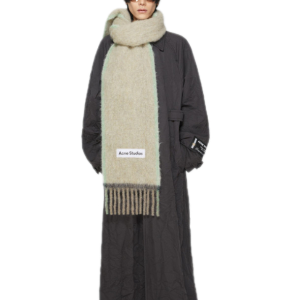 Wool Mohair Slim Muffler - Beige: Gray