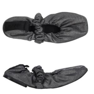 Silver Scrunchie Ballerina Flat Shoes 