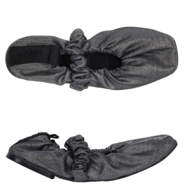 Silver Scrunchie Ballerina Flat Shoes 