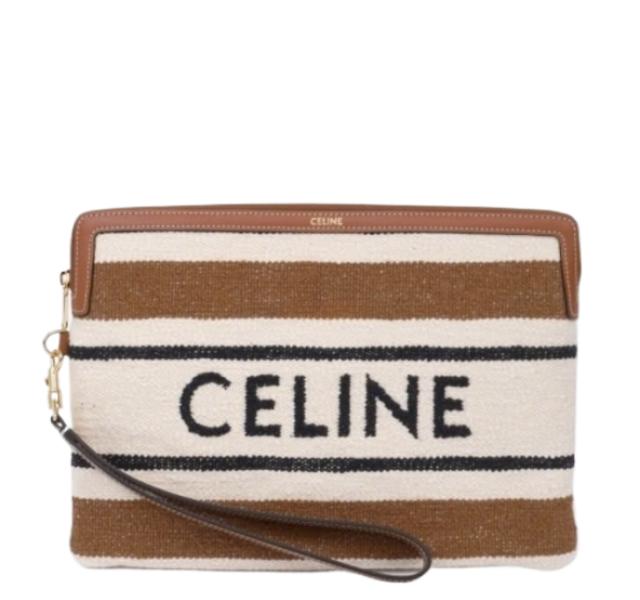 24SSSMALL POUCH WITH STRAP IN STRIPED TEXTILE WITH CELINE JACQUARD