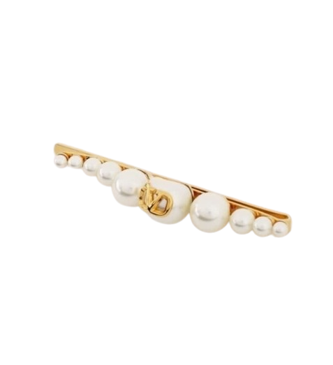 V Logo Signature Metal & Pearl Hair Clip