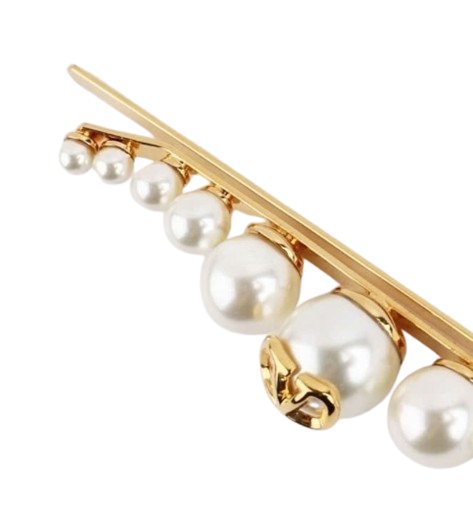 V Logo Signature Metal & Pearl Hair Clip