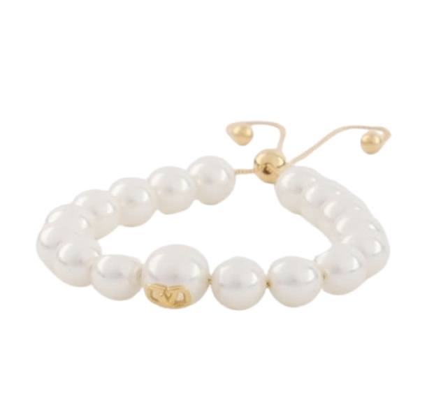 V-Logo Signature Metal & Resin Pearl Bracelet