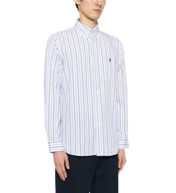 24FWPony Logo Embroidered Stripe Cotton Shirt