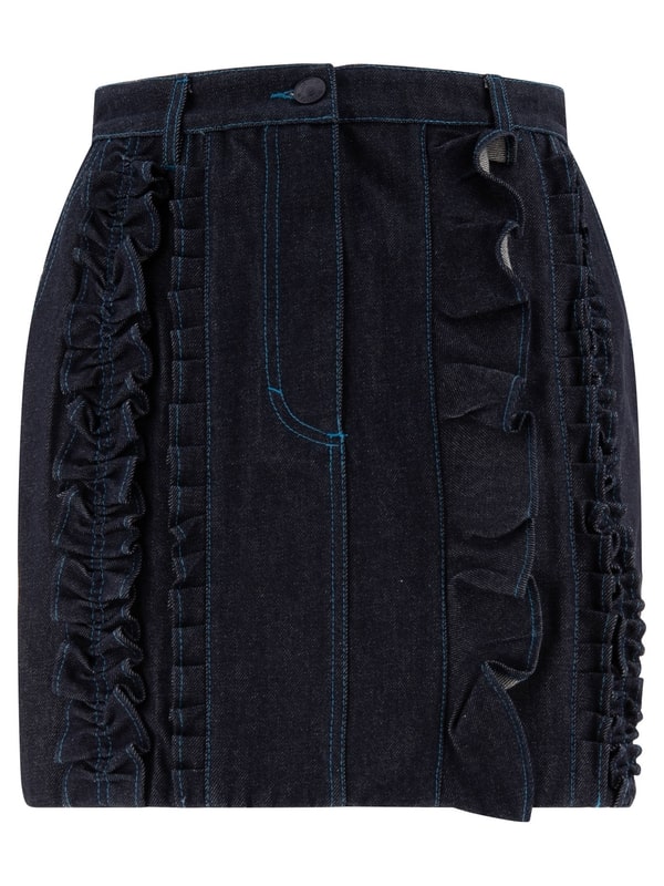 Ruffled denim mini skirt