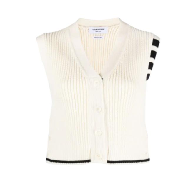 24FWMerino Wool 4-Bar Crop Cable Cardigan Vest