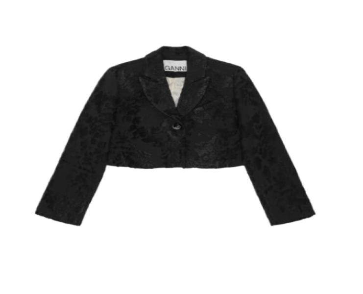 Gani Black Buckle Jacquard Suit Crop Blazer