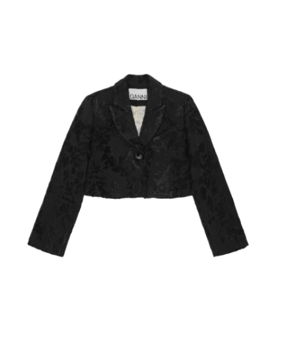 Gani Black Buckle Jacquard Suit Crop Blazer