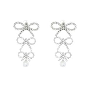 Crystal Bow Pearl Earrings