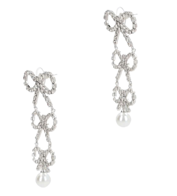 Crystal Bow Pearl Earrings