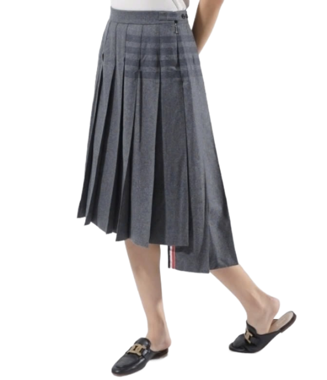 24FWWool Cashmere Flannel Bellow Knee Pleated 4-Bar Skirt