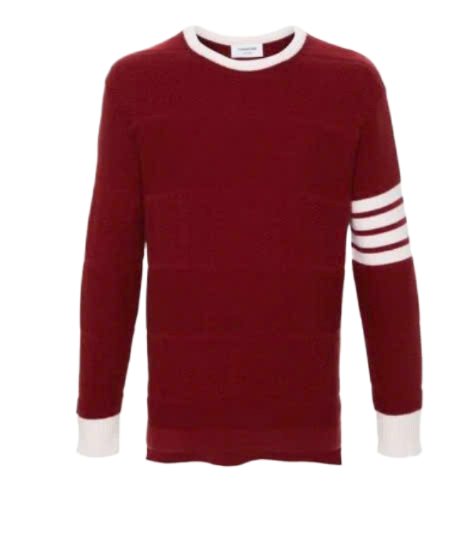 24FWMerino Wool 4-Bar Textured Rugby Stripe Crew Neck Pullover