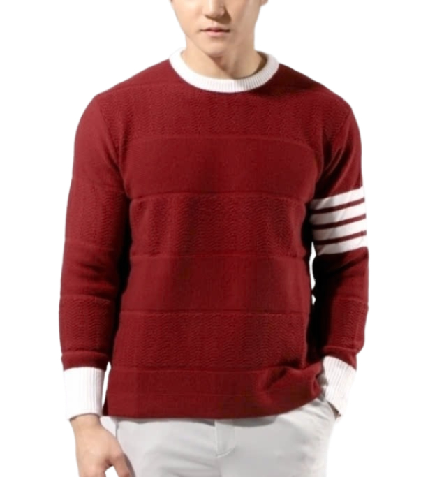 24FWMerino Wool 4-Bar Textured Rugby Stripe Crew Neck Pullover