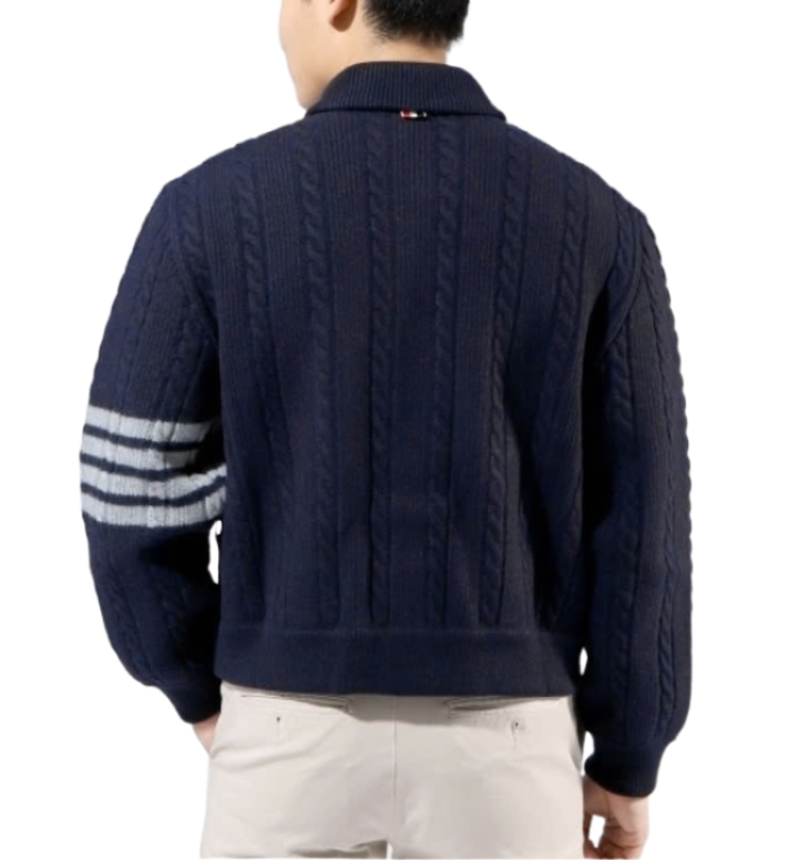 4FWMerino Wool and Cotton 4-Bar Cable Bomber Jacket