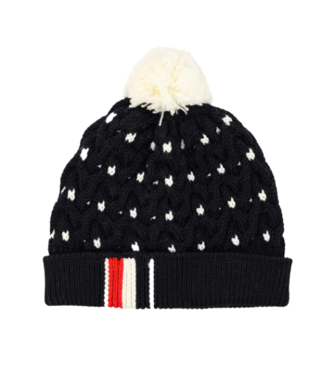 24FWRWB Stripe & Pom Pom Cable Hat