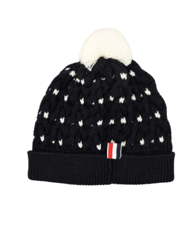 24FWRWB Stripe & Pom Pom Cable Hat