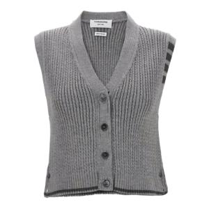 24FWMerino Wool 4-Bar Crop Cable Cardigan Vest