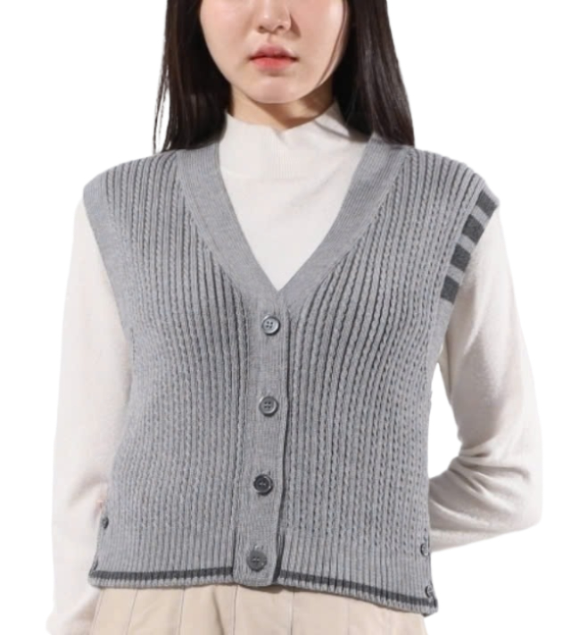 24FWMerino Wool 4-Bar Crop Cable Cardigan Vest