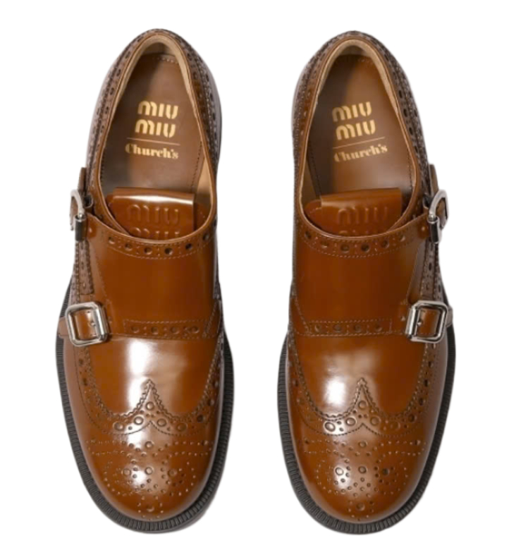 Church's X Miu Miu Brushed Leather Double Monk Brogues