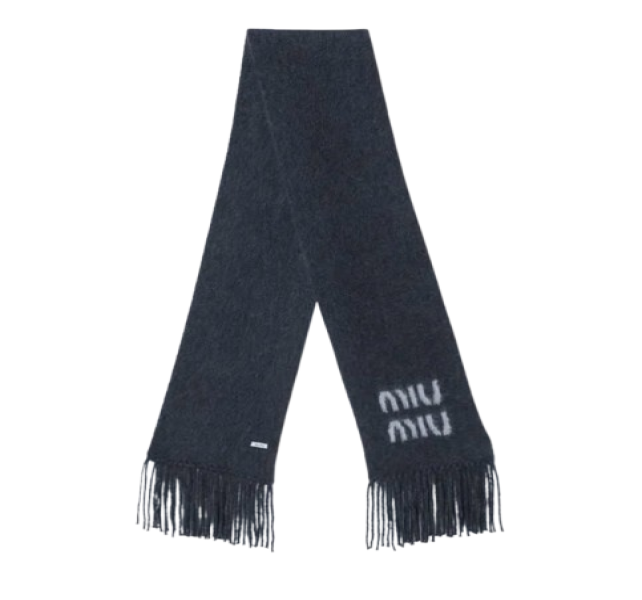 Blue virgin wool logo scarf