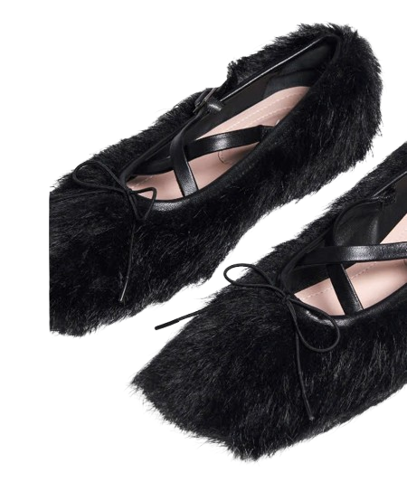 Fur Criss Cross Flat Shoes