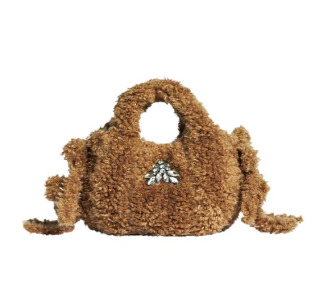 EGG Crystal Embellished Shearling Tote Bag