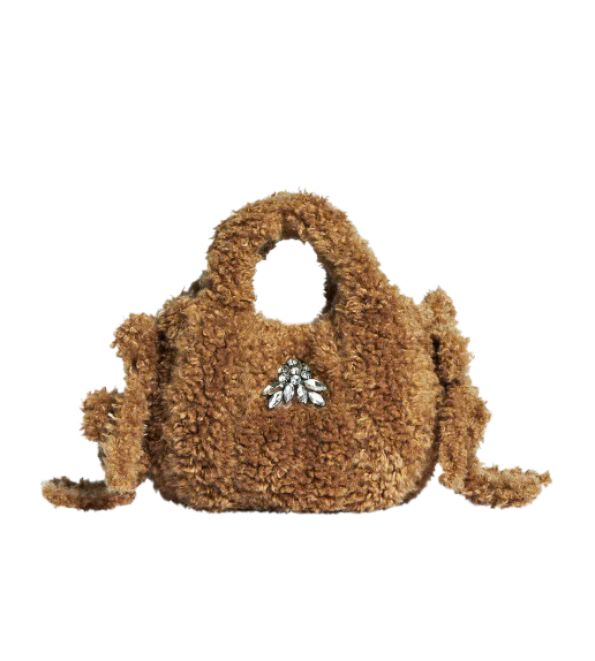 EGG Crystal Embellished Shearling Tote Bag