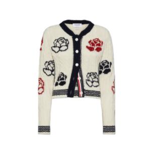 24FWDonegal Cable Check and Rose Crop Crewneck Cardigan