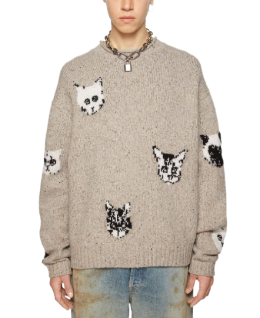 Cat jacquard crewneck knit