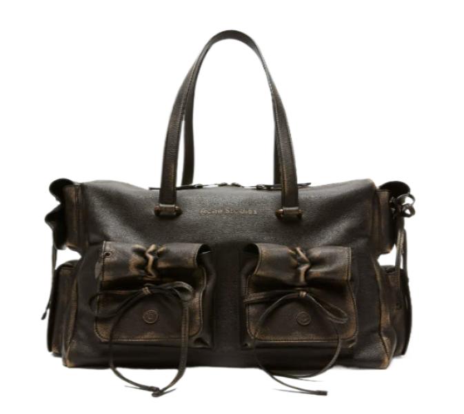 Multi-pocket leather tote bag