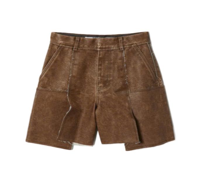 Brown Faux Leather Low Hem Shorts 