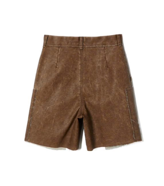 Brown Faux Leather Low Hem Shorts 