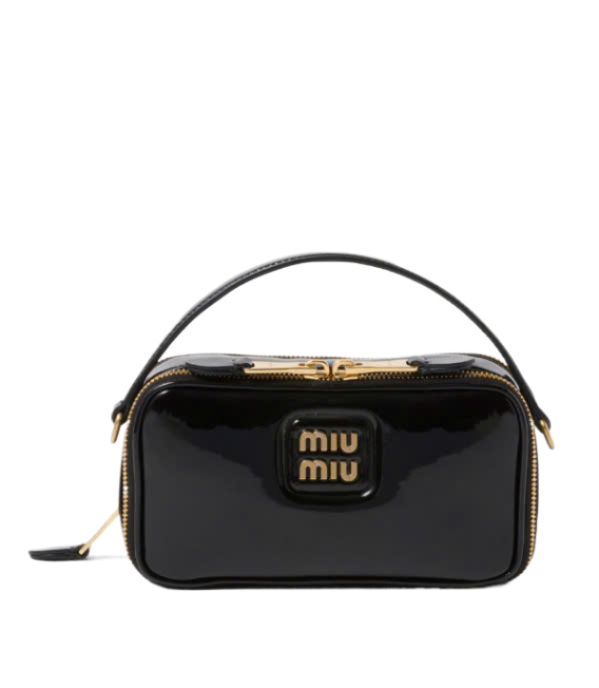 Logo patent leather shoulder bag