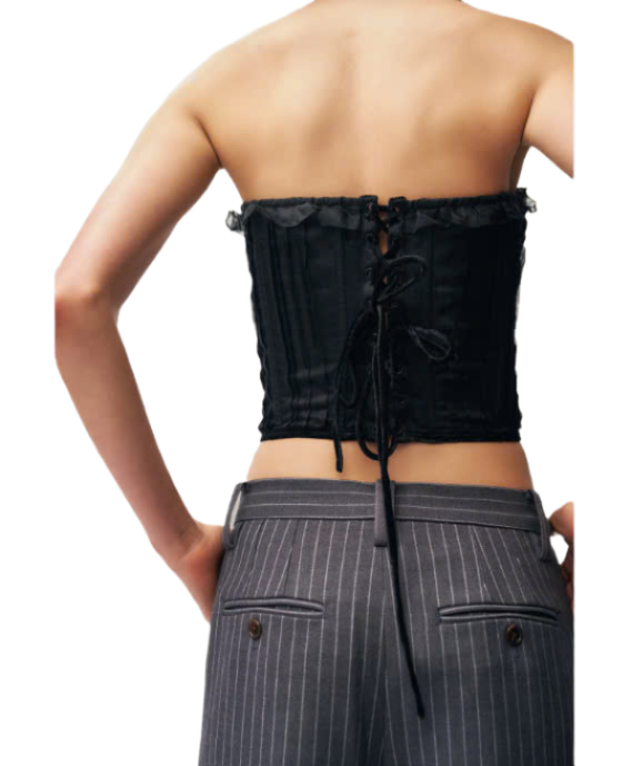 Pintuck drawstring corset top