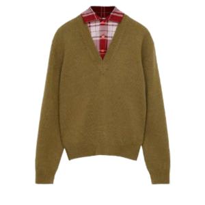 Trompe l'oeil shirt v-neck knit 