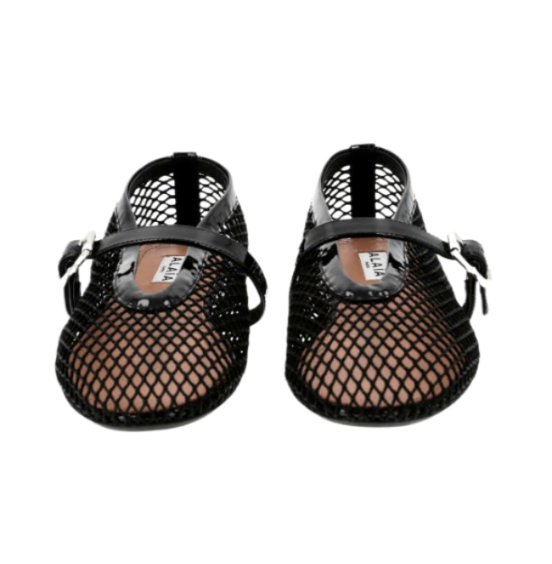 Fishnet Ballerina Strap Flat Mesh Flat Shoes