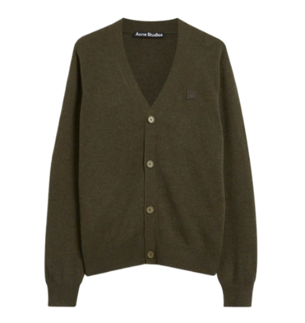 Keve Face V-Neck Cardigan Dark Khaki Melange